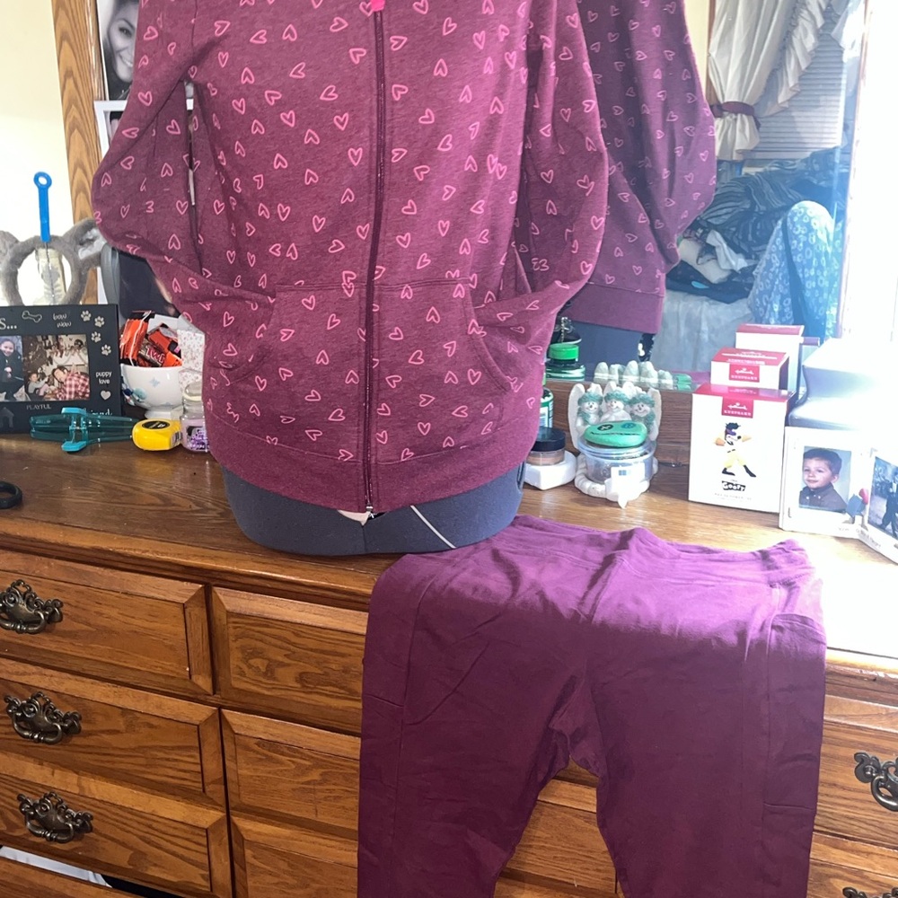 Purple Heart Print Hoodie and Pants Set